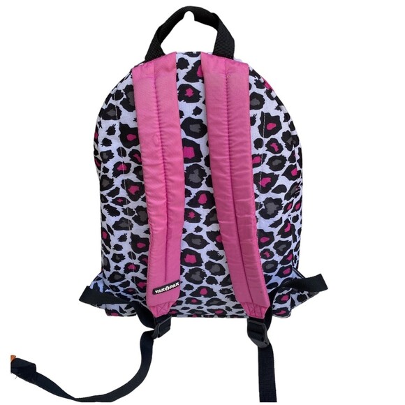 Yak Pak  Heart Pink Grey Black Leopard Print Backpack 16"x12"  Exterior Pocket - Picture 5 of 10